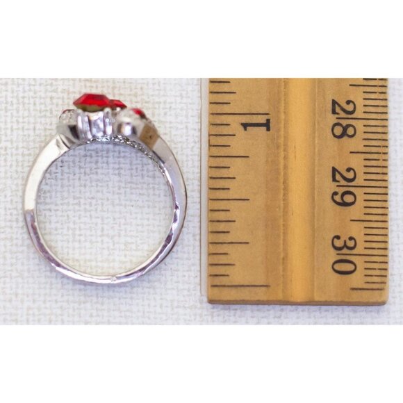 Size 9, Vintage Art Deco Faux Ruby Gem Silver Tone Ring - A23 - Picture 3 of 3